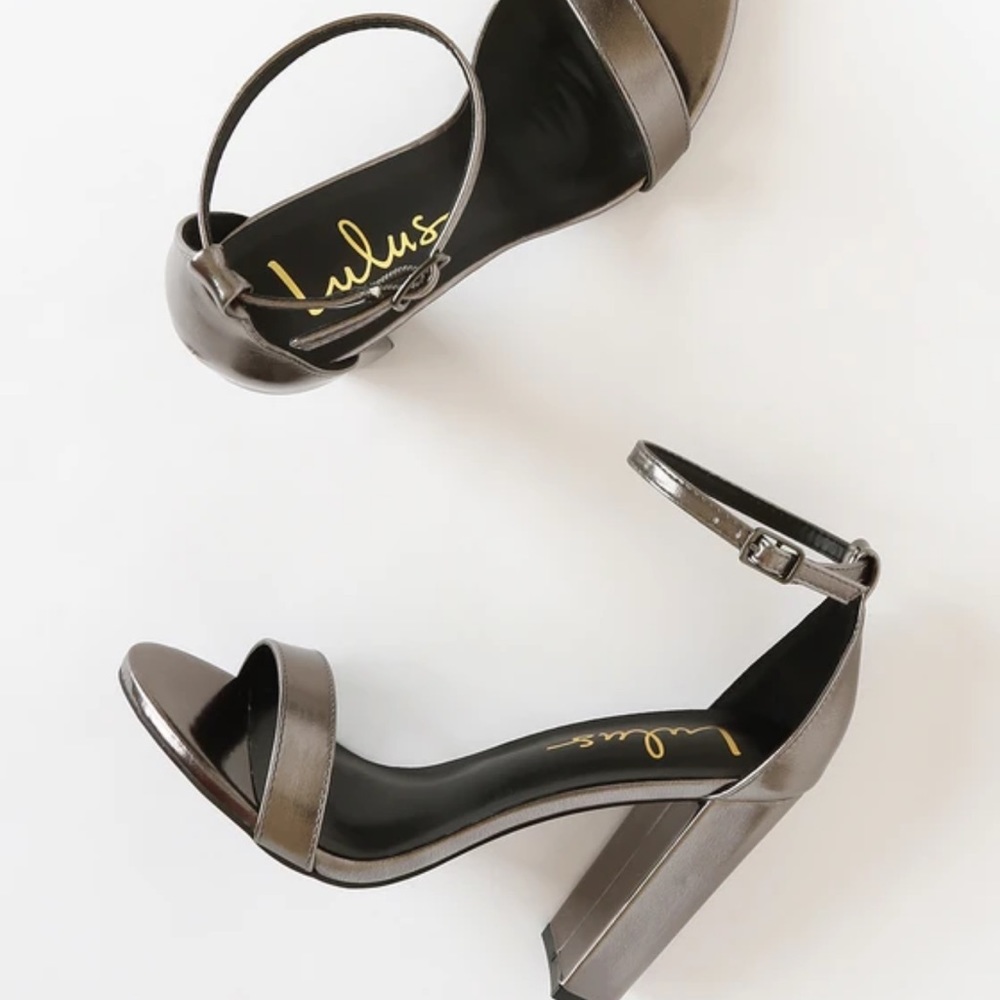 Lulu’s Pewter Metallic Ankle Strap Heels ( Size 10) - Picture 4 of 8
